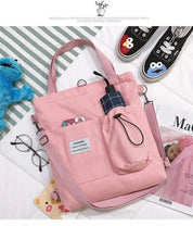 Harajuku Canvas Shoulder Bag for Women - Stylish Preppy Handbag with Pockets, Lightweight, Perfect for Students and Daily Use