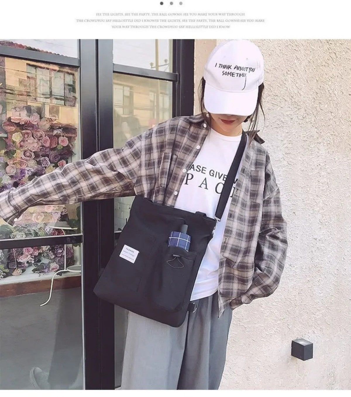 Harajuku Canvas Shoulder Bag for Women - Stylish Preppy Handbag with Pockets, Lightweight, Perfect for Students and Daily Use