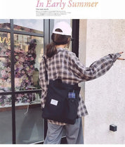 Harajuku Canvas Shoulder Bag for Women - Stylish Preppy Handbag with Pockets, Lightweight, Perfect for Students and Daily Use