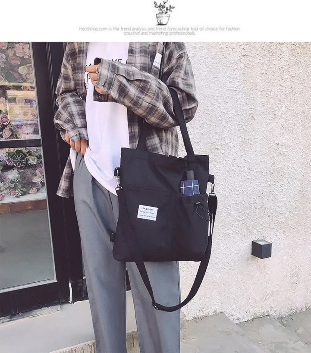 Harajuku Canvas Shoulder Bag for Women - Stylish Preppy Handbag with Pockets, Lightweight, Perfect for Students and Daily Use