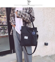 Harajuku Canvas Shoulder Bag for Women - Stylish Preppy Handbag with Pockets, Lightweight, Perfect for Students and Daily Use