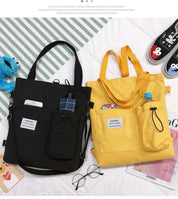 Harajuku Canvas Shoulder Bag for Women - Stylish Preppy Handbag with Pockets, Lightweight, Perfect for Students and Daily Use