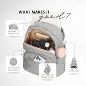 Hynes Eagle 20L Quilted Laptop Backpack – Lightweight Water-Resistant Nylon Travel & Work Backpack with 16" Laptop Sleeve