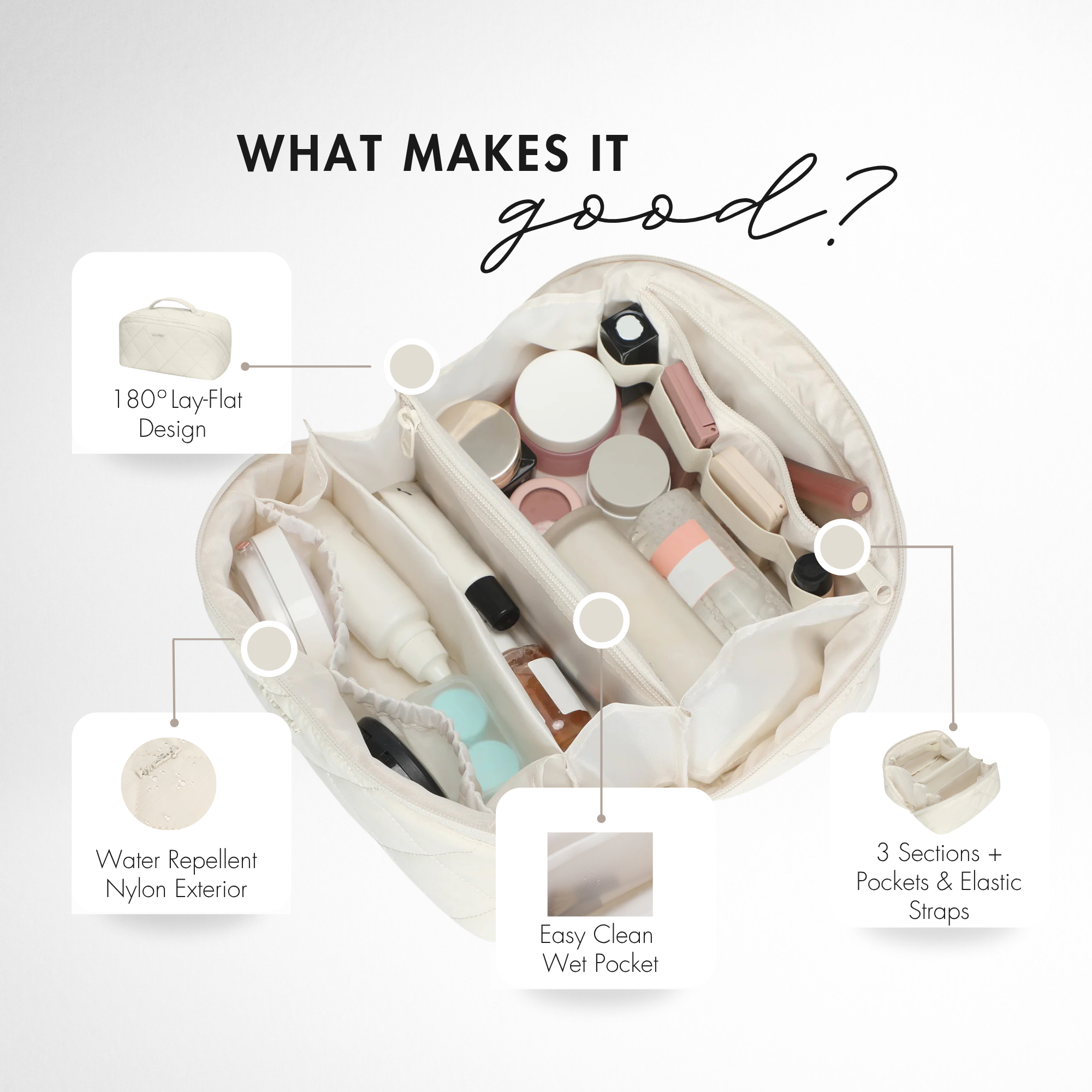 Hynes Eagle Women Quilted Makeup & Toiletry Organizer – Water-Resistant Travel Cosmetic Bag