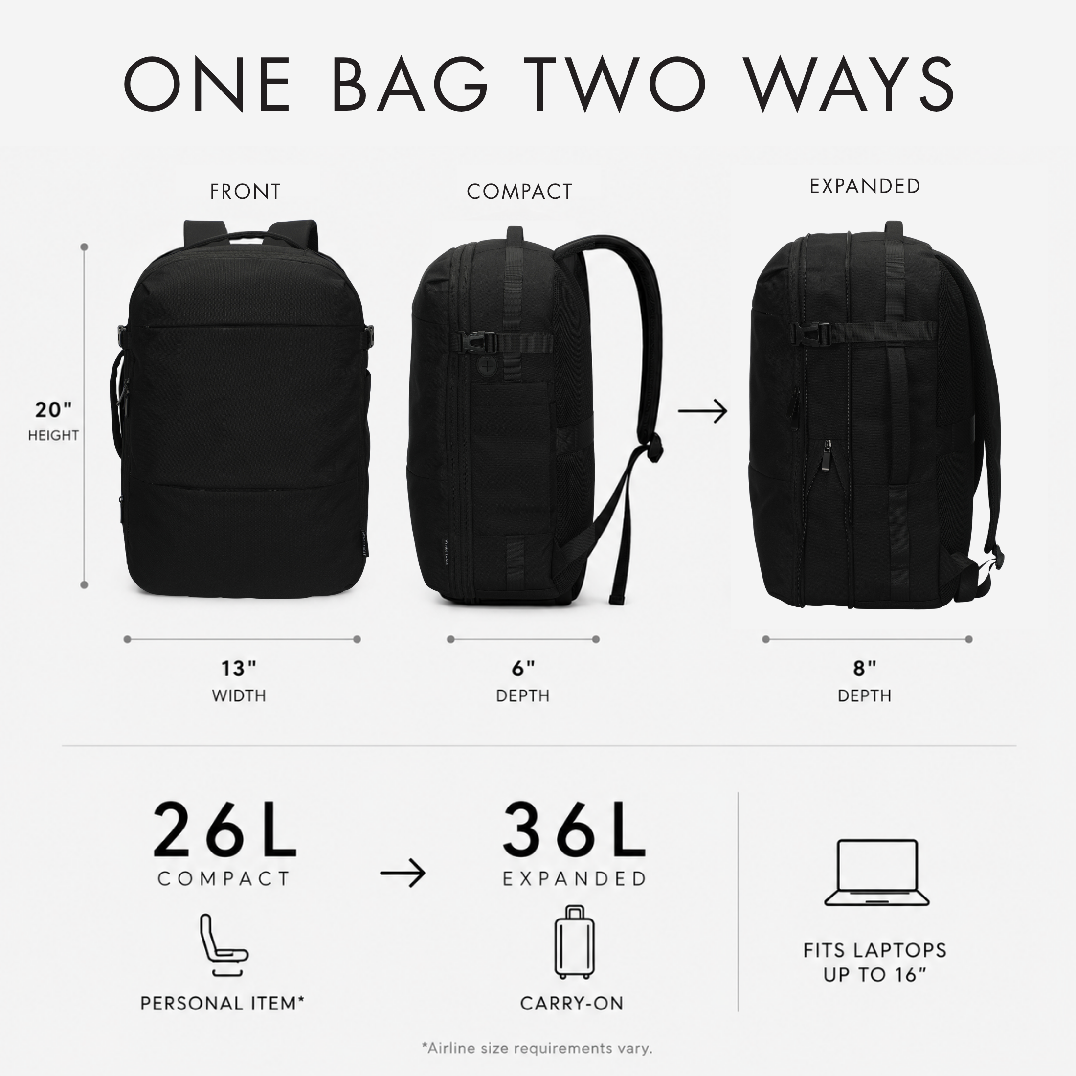 26L Expandable Carry On Backpack - Hynes Eagle
