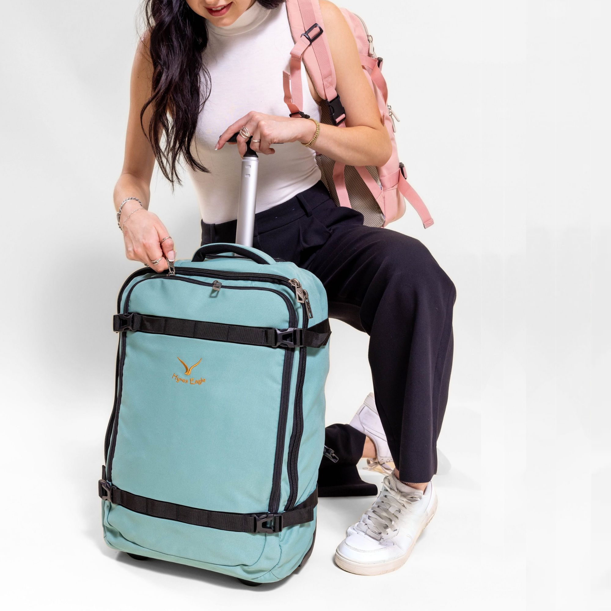 Hynes Eagle 42L Rolling Backpack Carry-On – 2-Wheel Travel Suitcase with Laptop Sleeve, TSA Approved