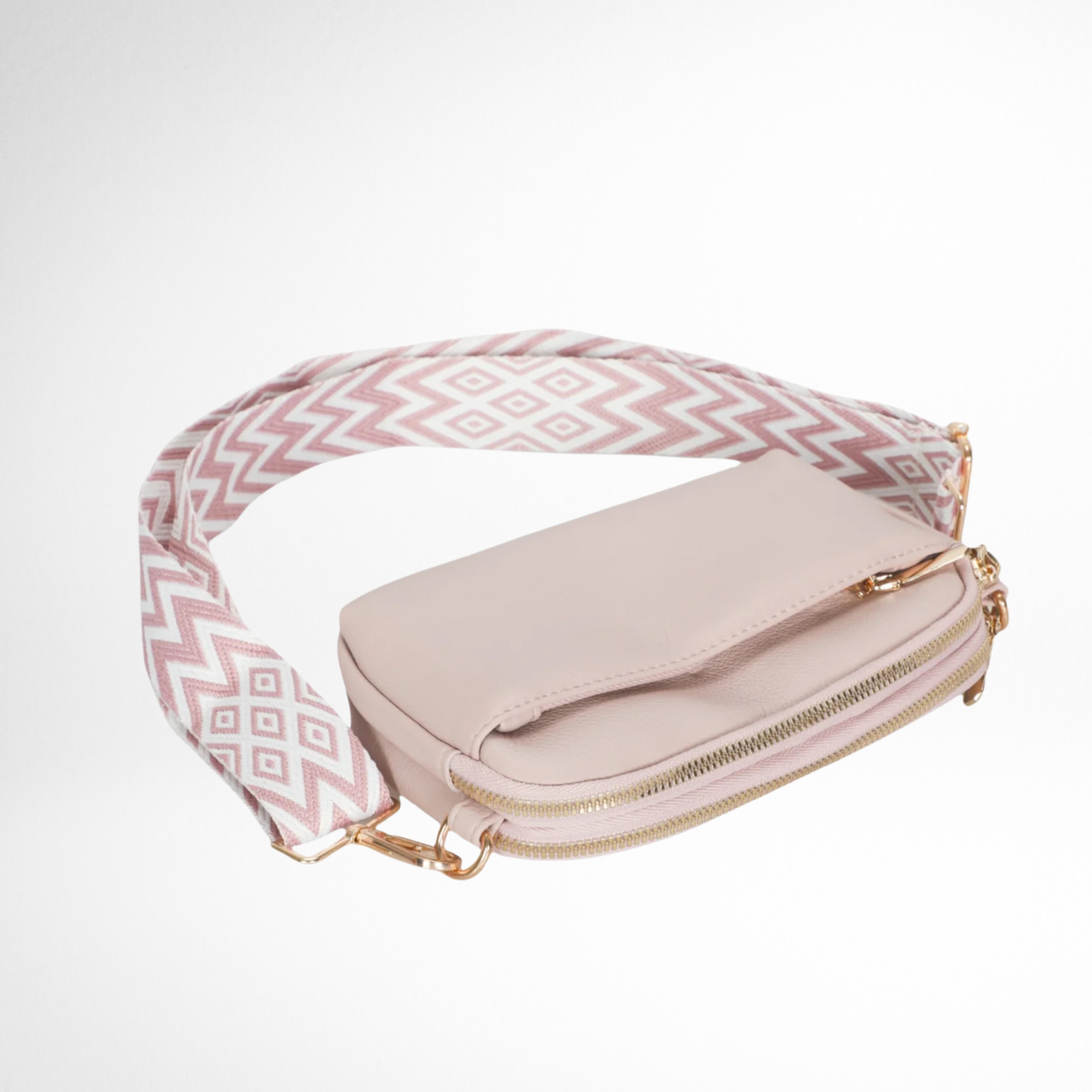 Hynes Eagle Women Compact Vegan Leather Crossbody – Convertible Small Shoulder Bag with Woven Strap & 3 Zipper Compartments