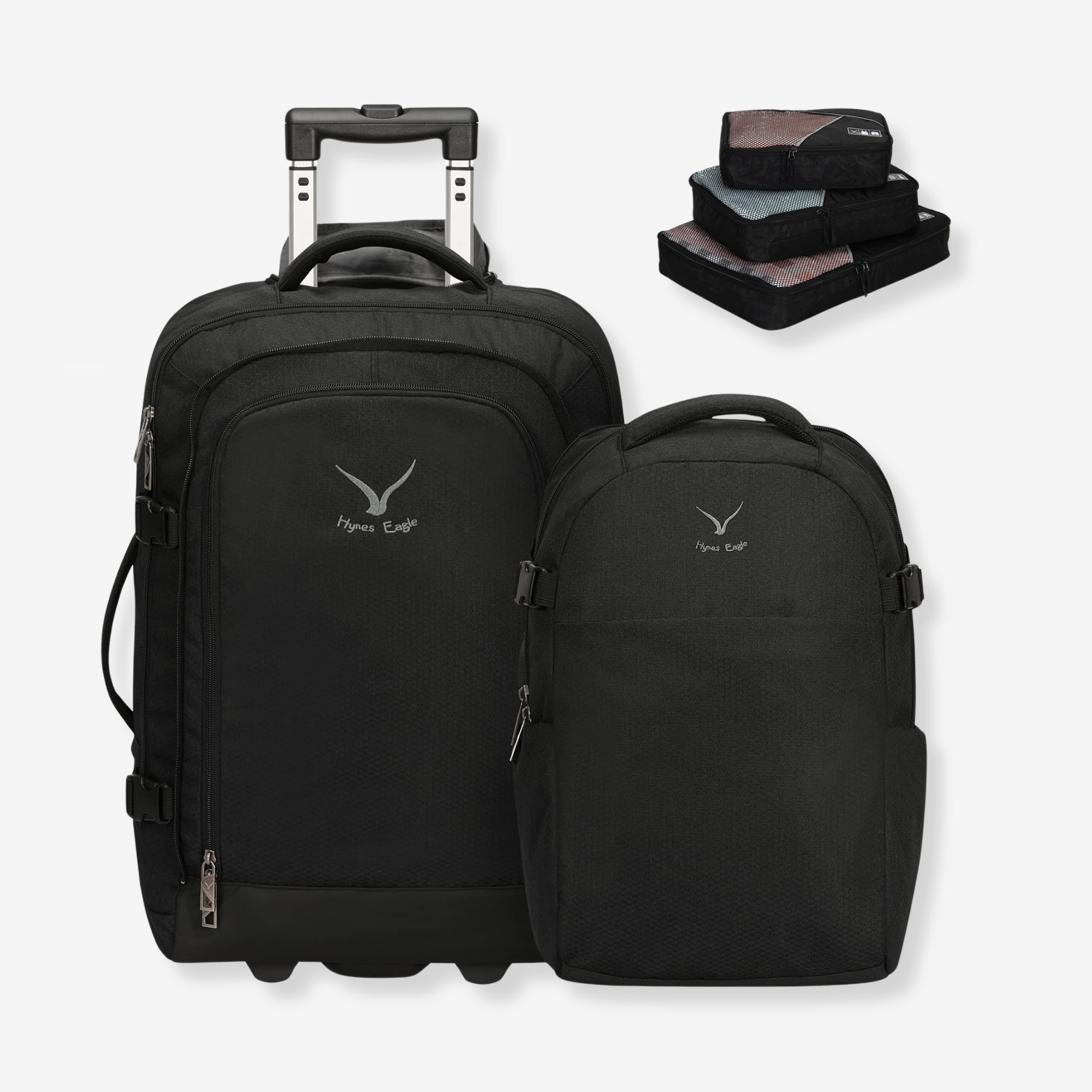 Hynes Eagle 63L Rolling Backpack x 3-Piece Packing Cube Set – 3-in-1 Travel Luggage with USB Port