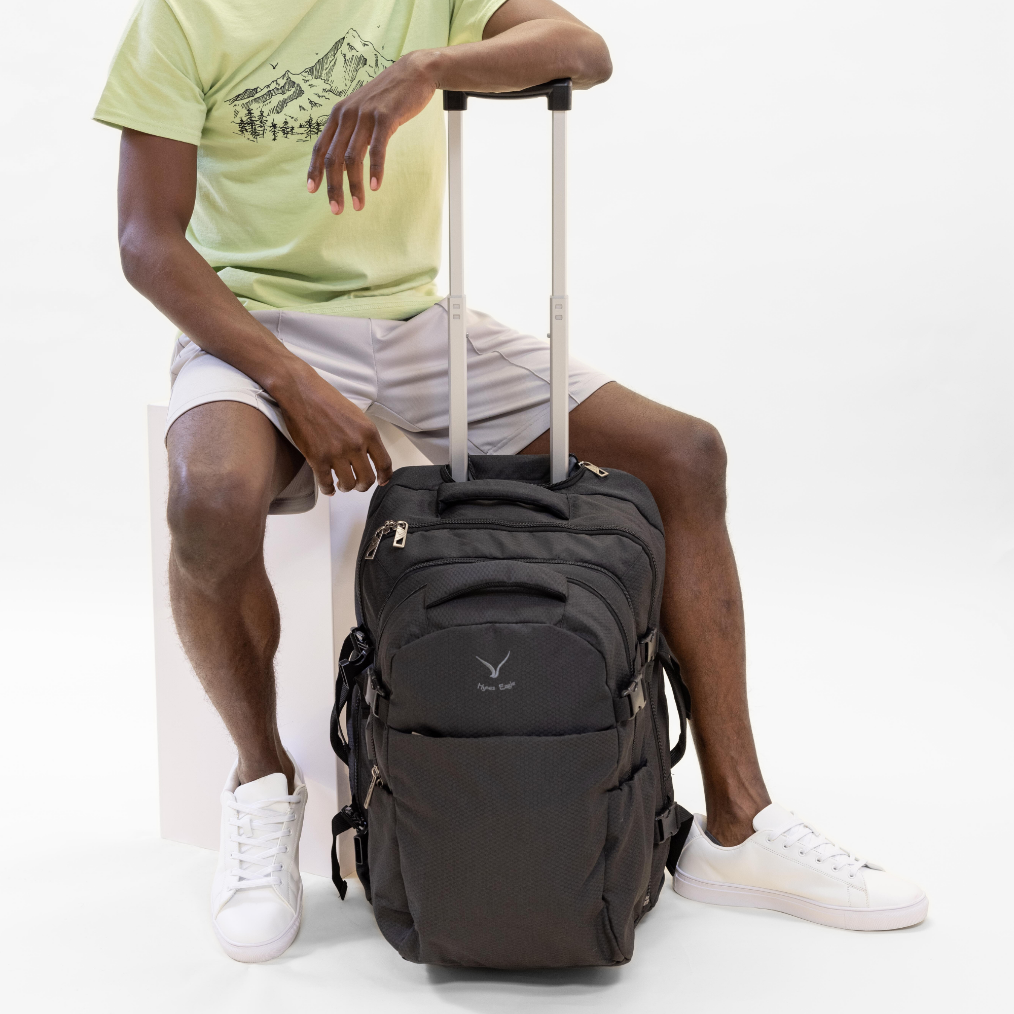 Hynes Eagle 63L Rolling Backpack x 3-Piece Packing Cube Set – 3-in-1 Travel Luggage with USB Port