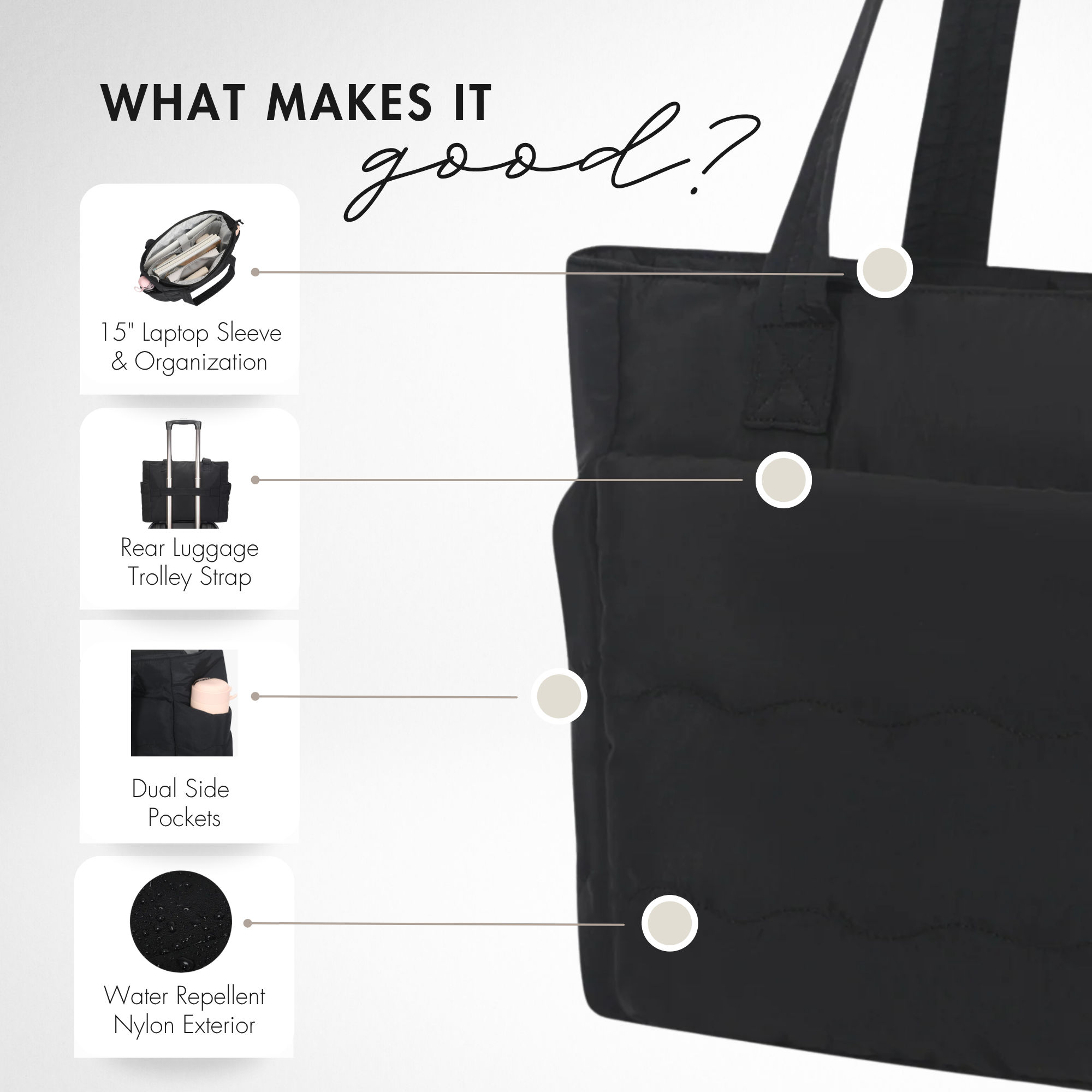 Hynes Eagle 20L Puffy Tote Bag – Lightweight Water-Resistant Work, Gym & Travel Bag with 15" Laptop Sleeve & Luggage Strap