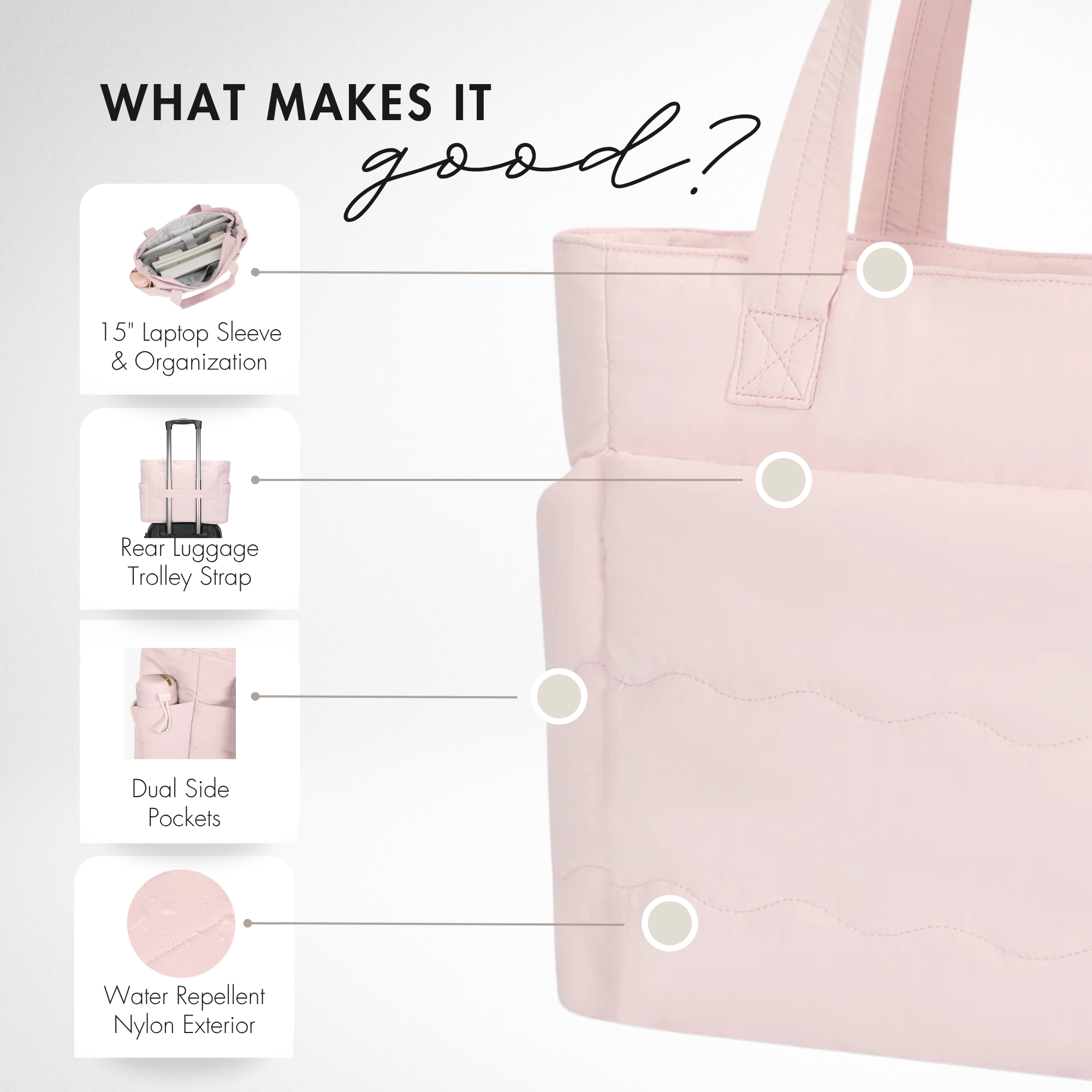 Hynes Eagle 20L Puffy Tote Bag – Lightweight Water-Resistant Work, Gym & Travel Bag with 15" Laptop Sleeve & Luggage Strap