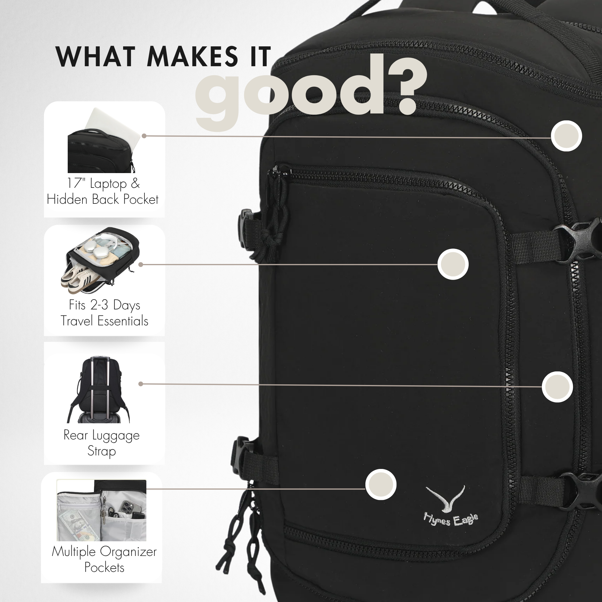 Hynes Eagle 20L Lifestyle Backpack – Lightweight Everyday Backpack with Laptop Sleeve & Shoe Compartment