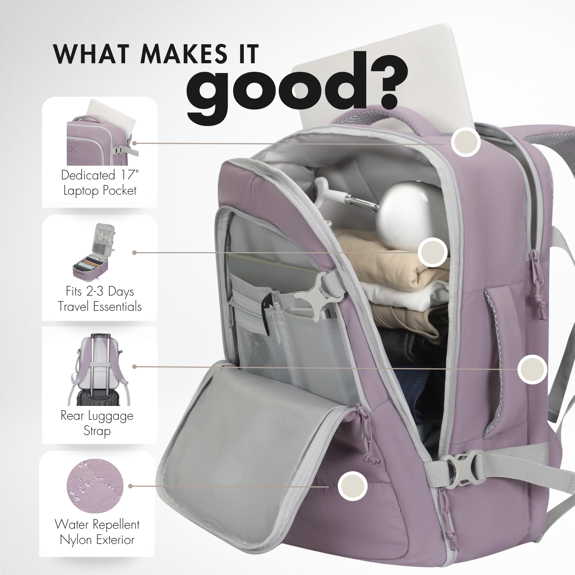 Hynes Eagle 30L Hybrid Travel Backpack – Lightweight Weekender Carry-On with Laptop Sleeve & Luggage Strap