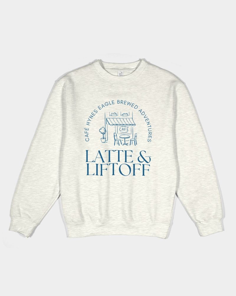 Latte & Liftoff Unisex Premium Crewneck Sweatshirt | Lane Seven