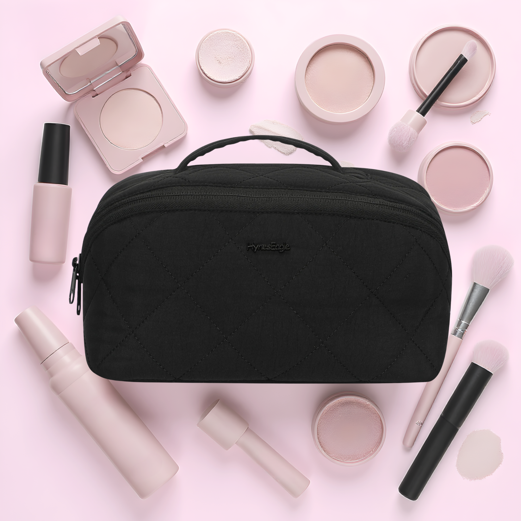 Hynes Eagle Women Quilted Makeup & Toiletry Organizer – Water-Resistant Travel Cosmetic Bag