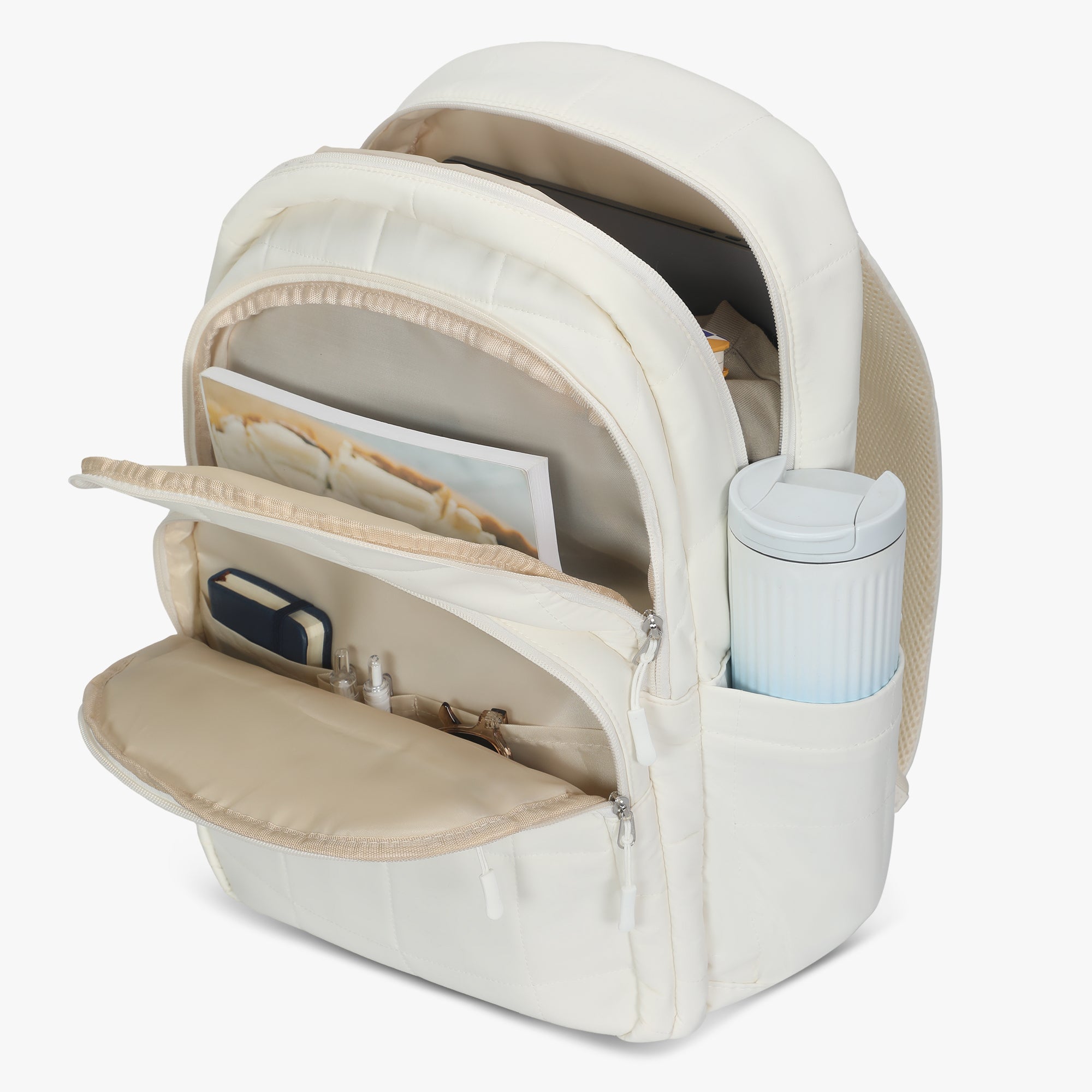 Quilted Backpack-Beige