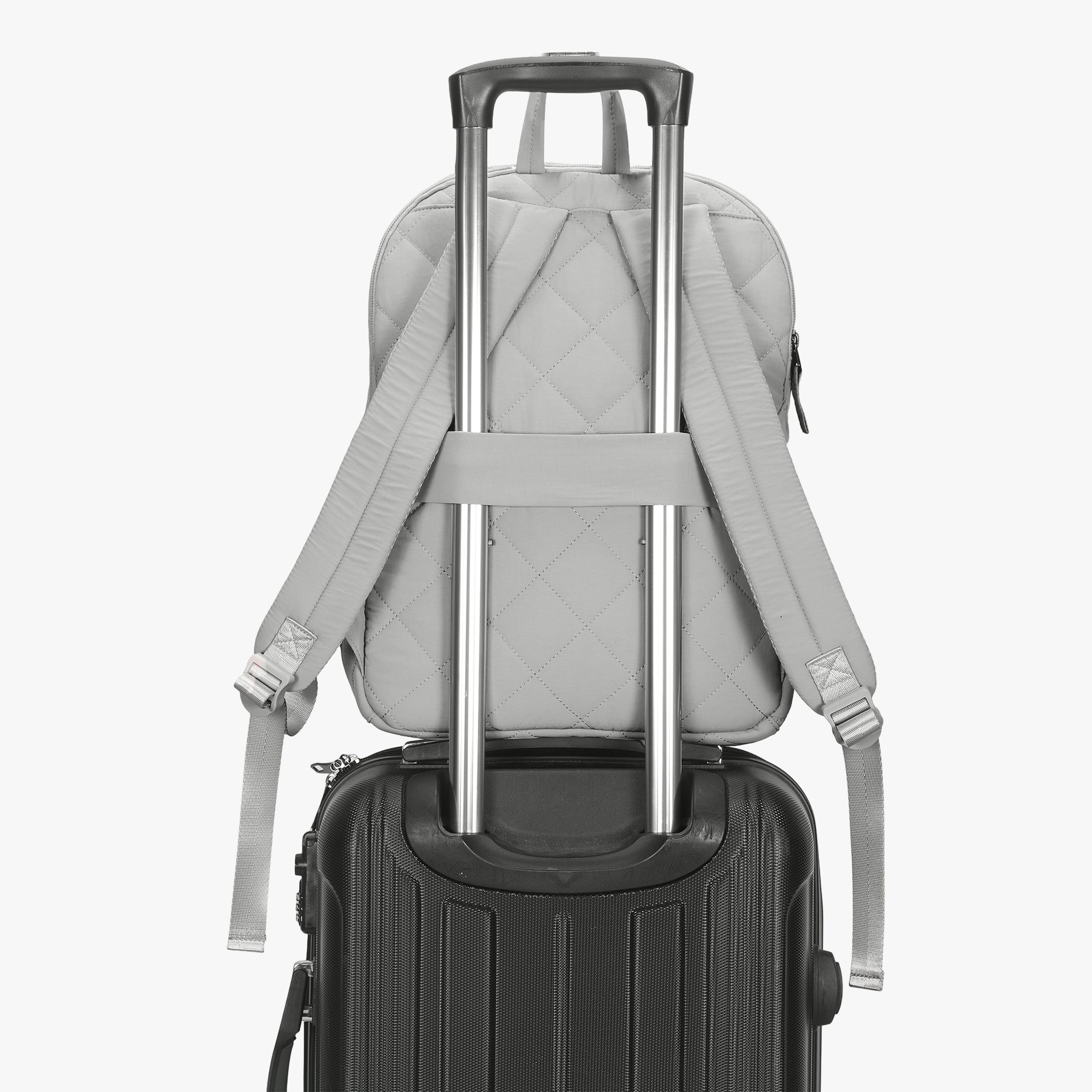 Quilted Nylon Travel Backpack with Laptop Sleeve and Trolley Pass-Through TSA Friendly Trolley Pass-Through Handle Backpack + Padded  main image 2
