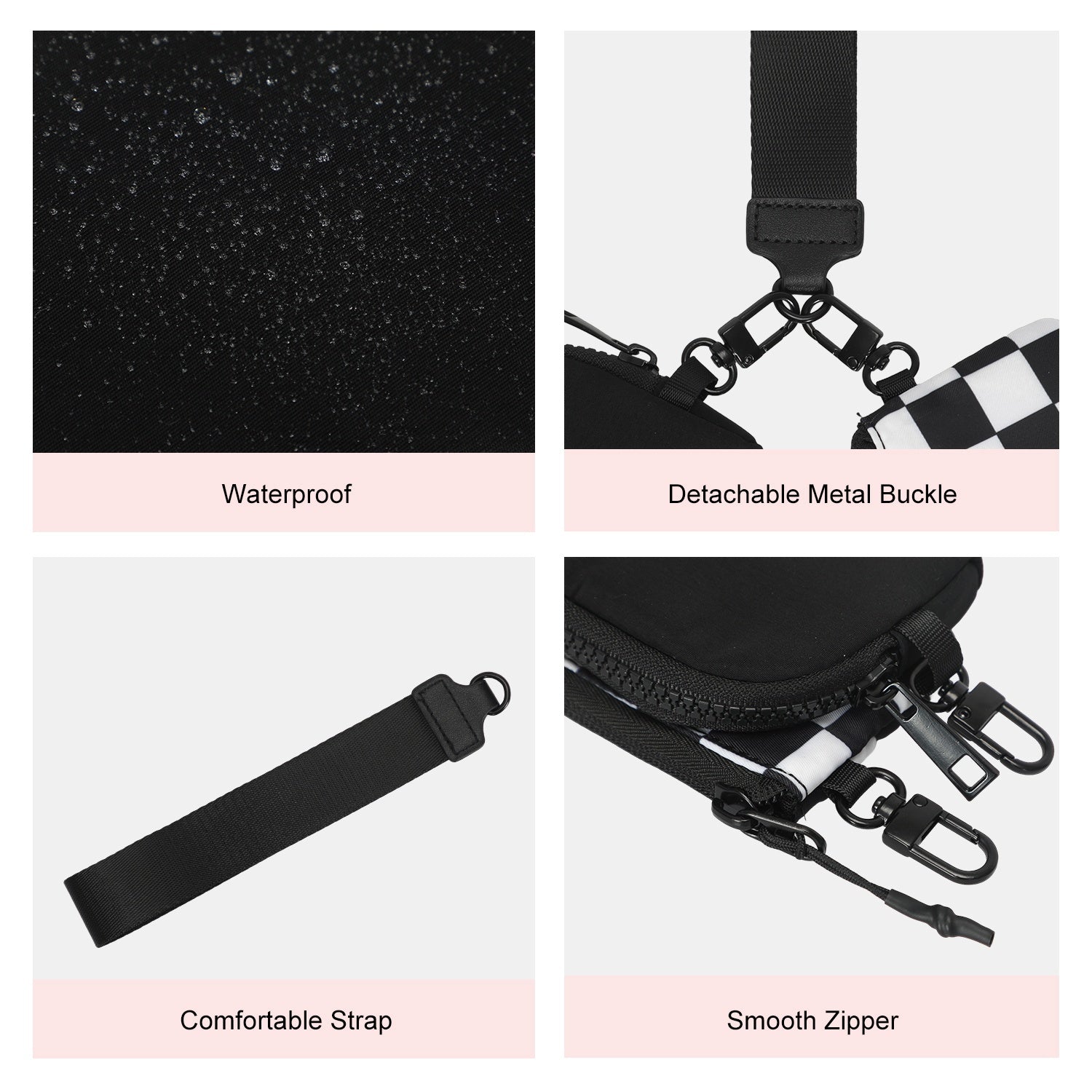 Dual Pouch Wristlet Wallet-Checked Black