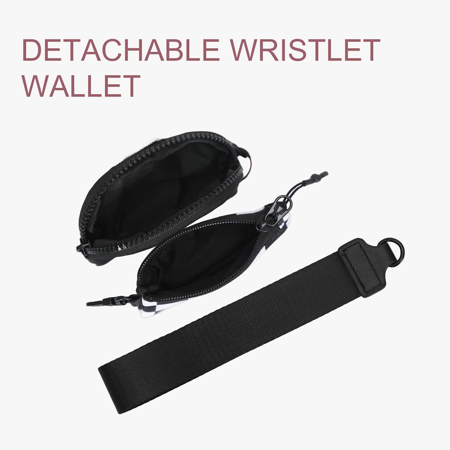 Dual Pouch Wristlet Wallet-Checked Black