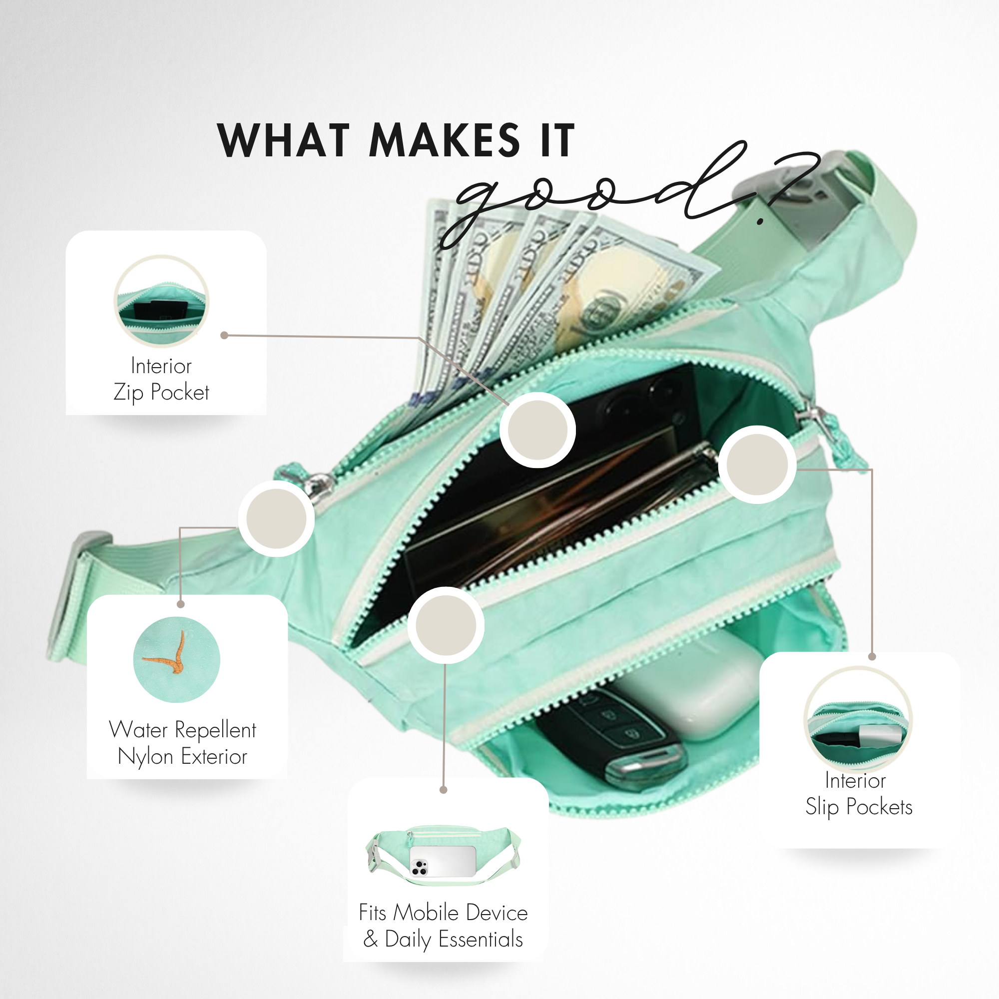 Hynes Eagle Belt Bag with Adjustable Strap & Hidden Anti-Theft Pocket