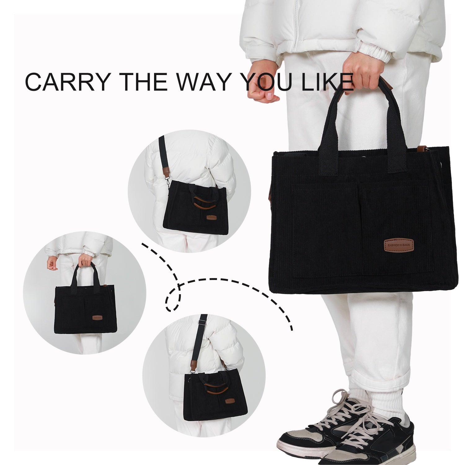 Corduroy Tote Bag-Black