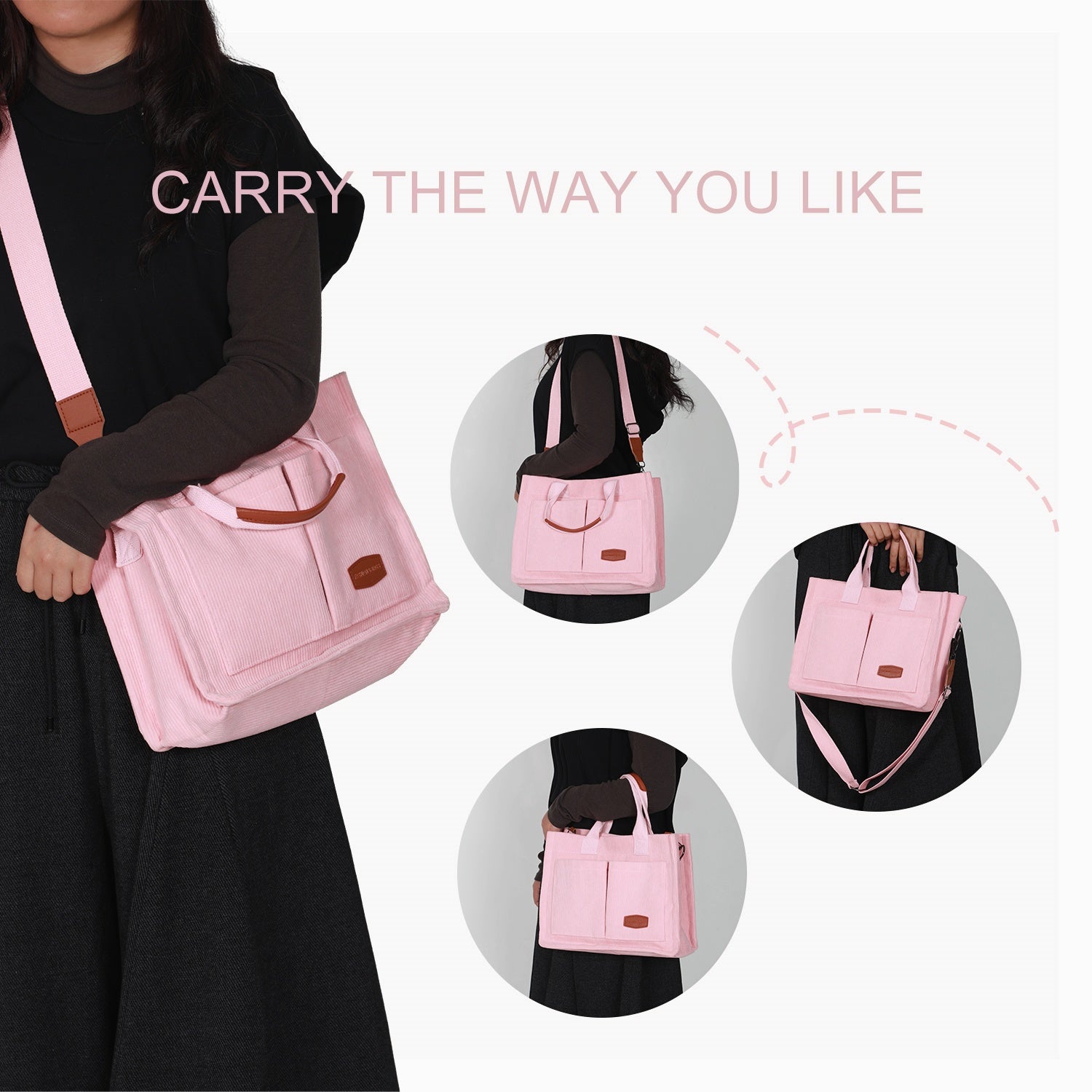 Corduroy Tote Bag-Pink