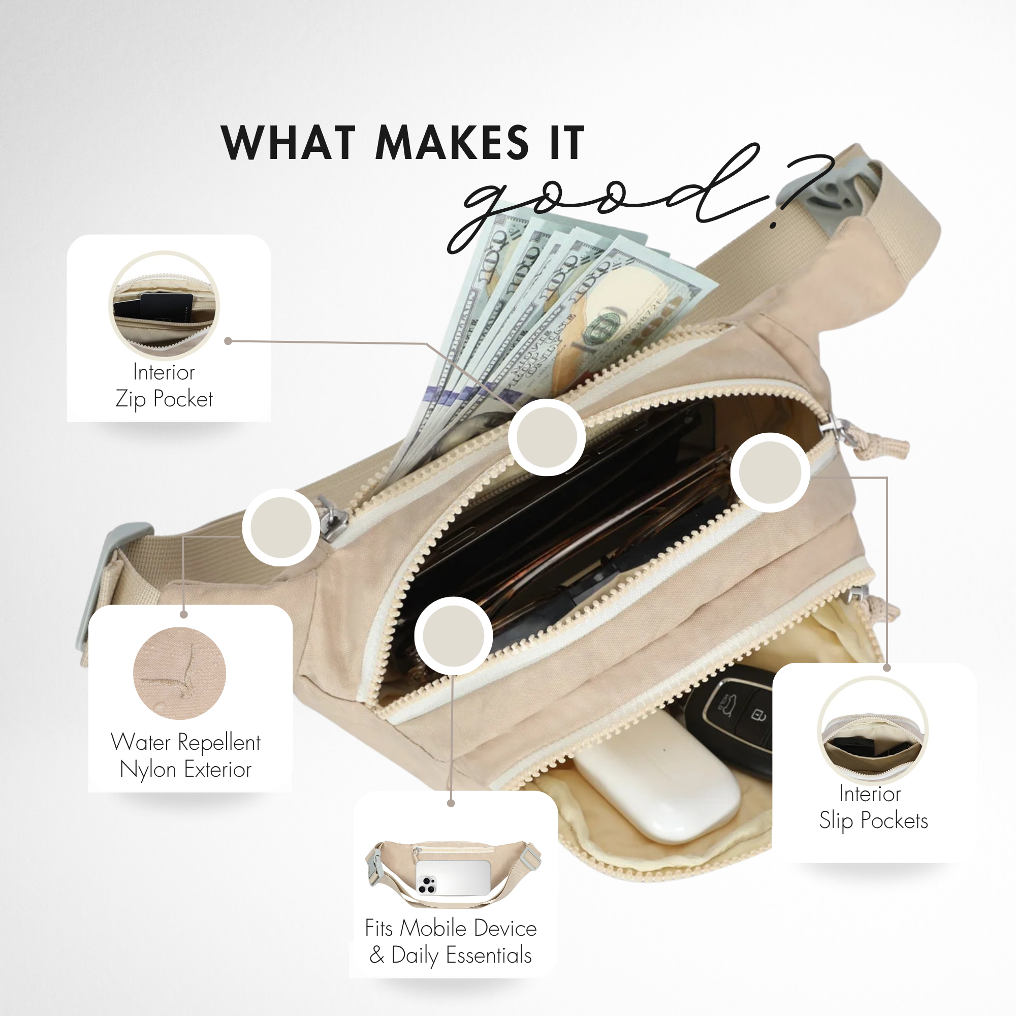 Hynes Eagle Belt Bag with Adjustable Strap & Hidden Anti-Theft Pocket