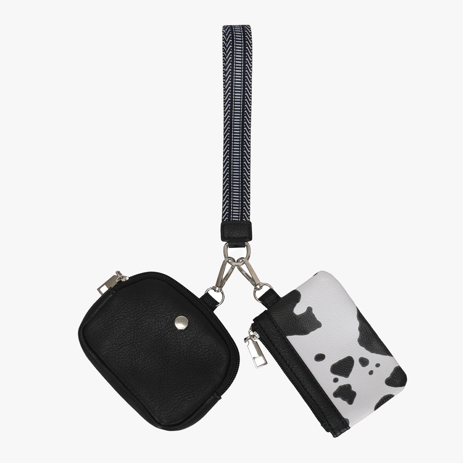 Dual Pouch Wristlet Wallet-Cow Black