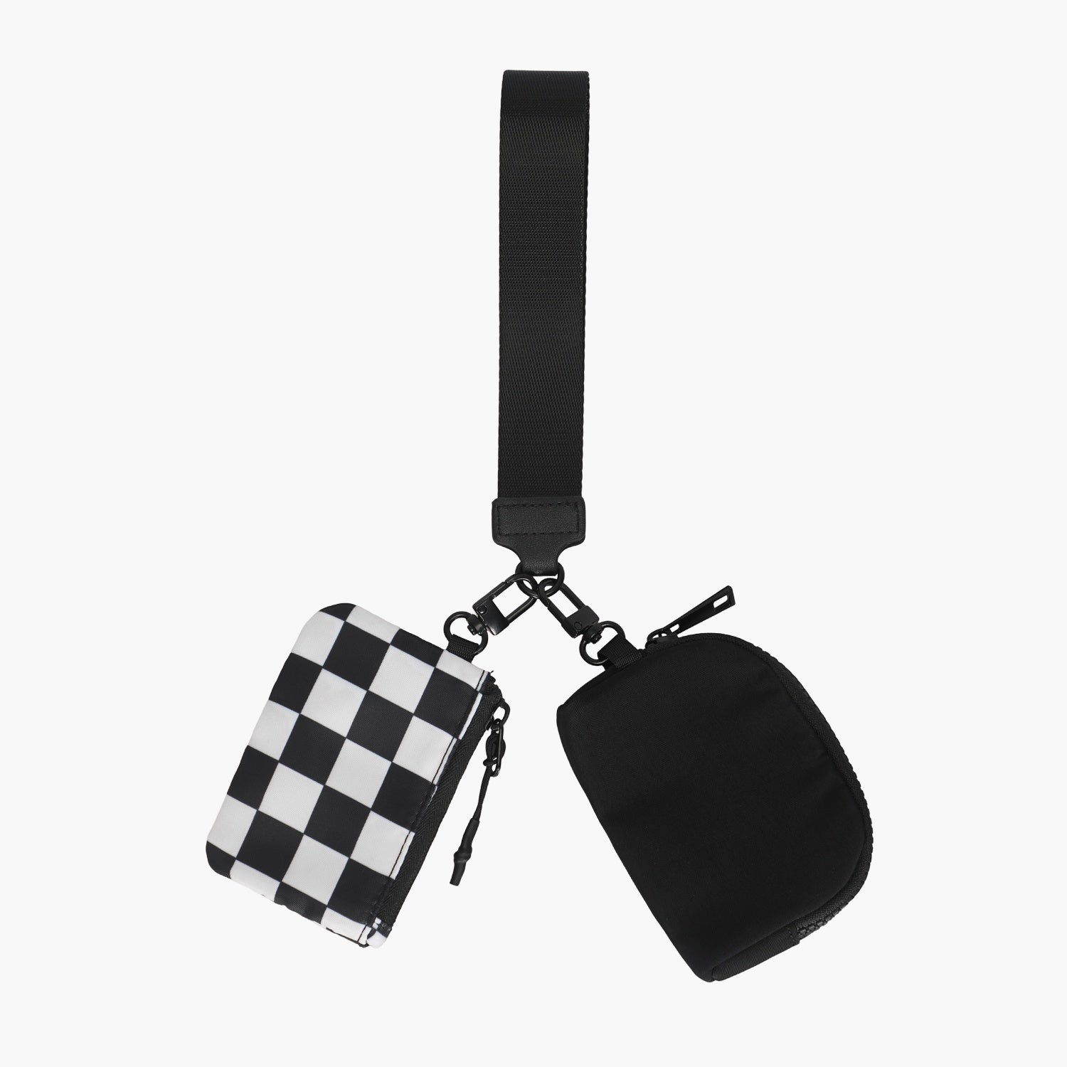 Dual Pouch Wristlet Wallet-Checked Black