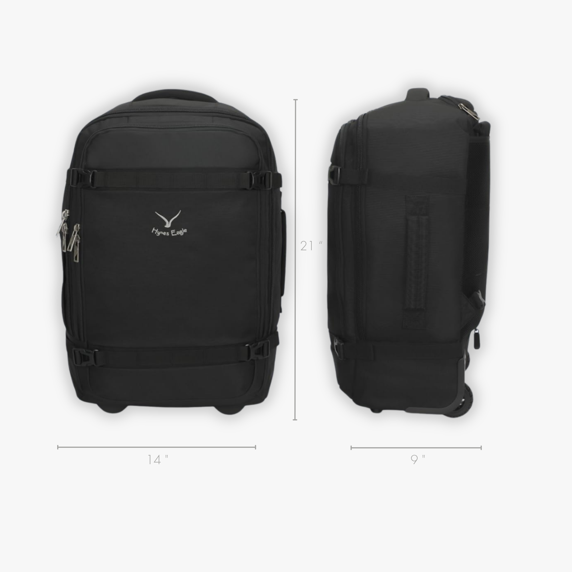 Hynes Eagle 42L Rolling Backpack Carry-On – 2-Wheel Travel Suitcase with Laptop Sleeve, TSA Approved