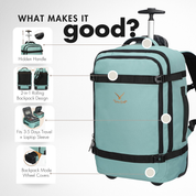 Hynes Eagle 42L Rolling Backpack Carry-On – 2-Wheel Travel Suitcase with Laptop Sleeve, TSA Approved