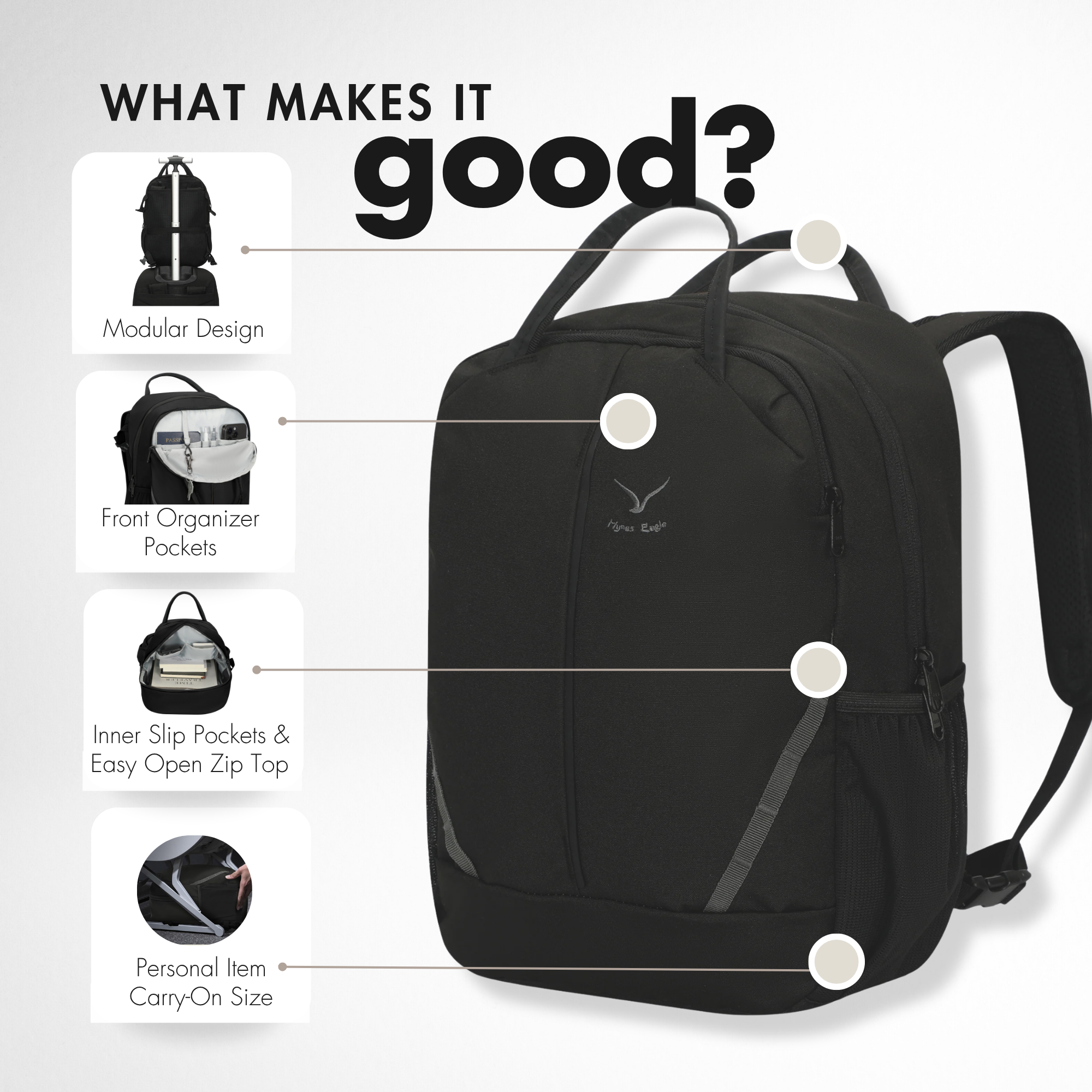 Hynes Eagle 2-in-1 Modular Rolling Backpack Set – Convertible Carry-On Luggage with Detachable Daypack, Water-Resistant, Flight Approved