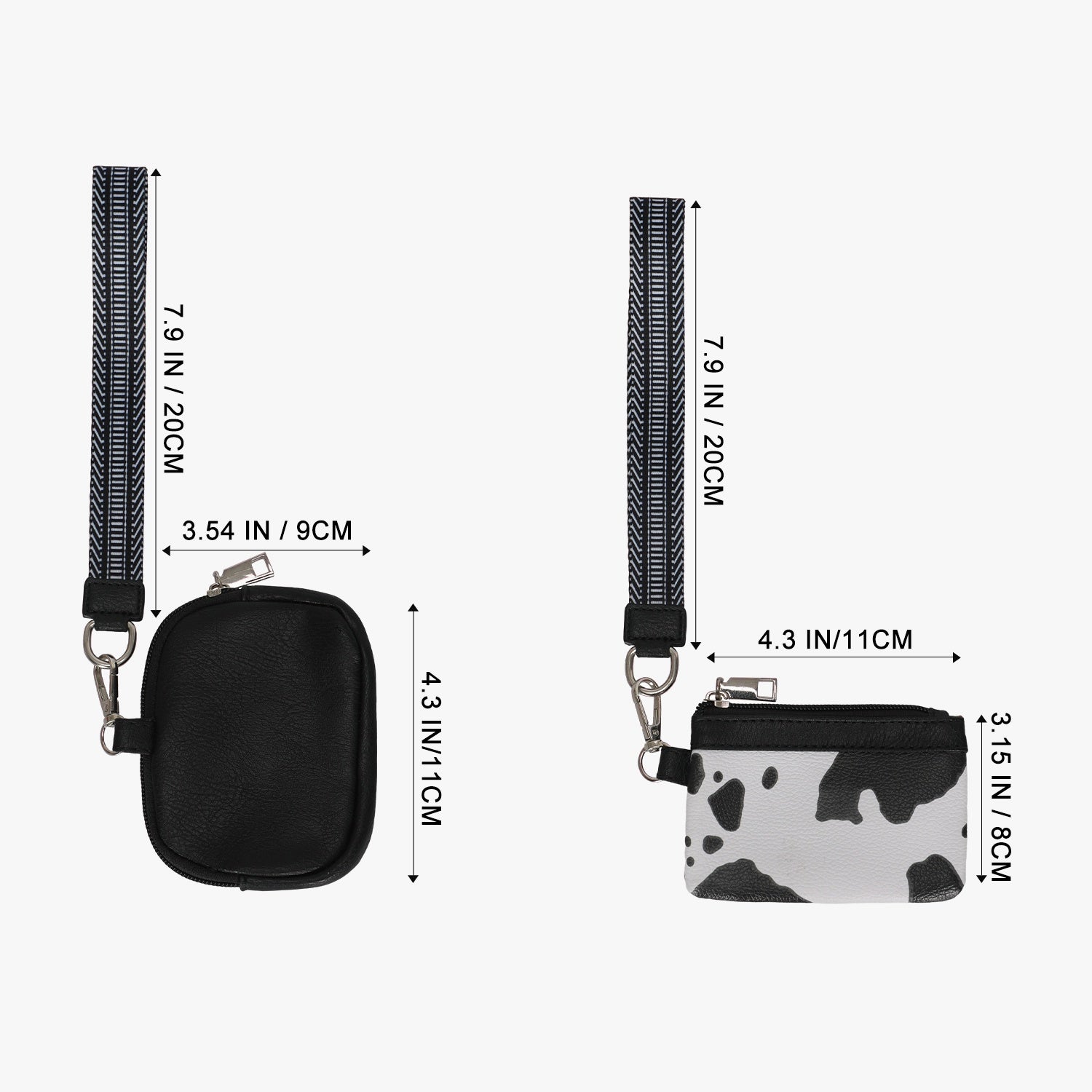 Dual Pouch Wristlet Wallet-Cow Black