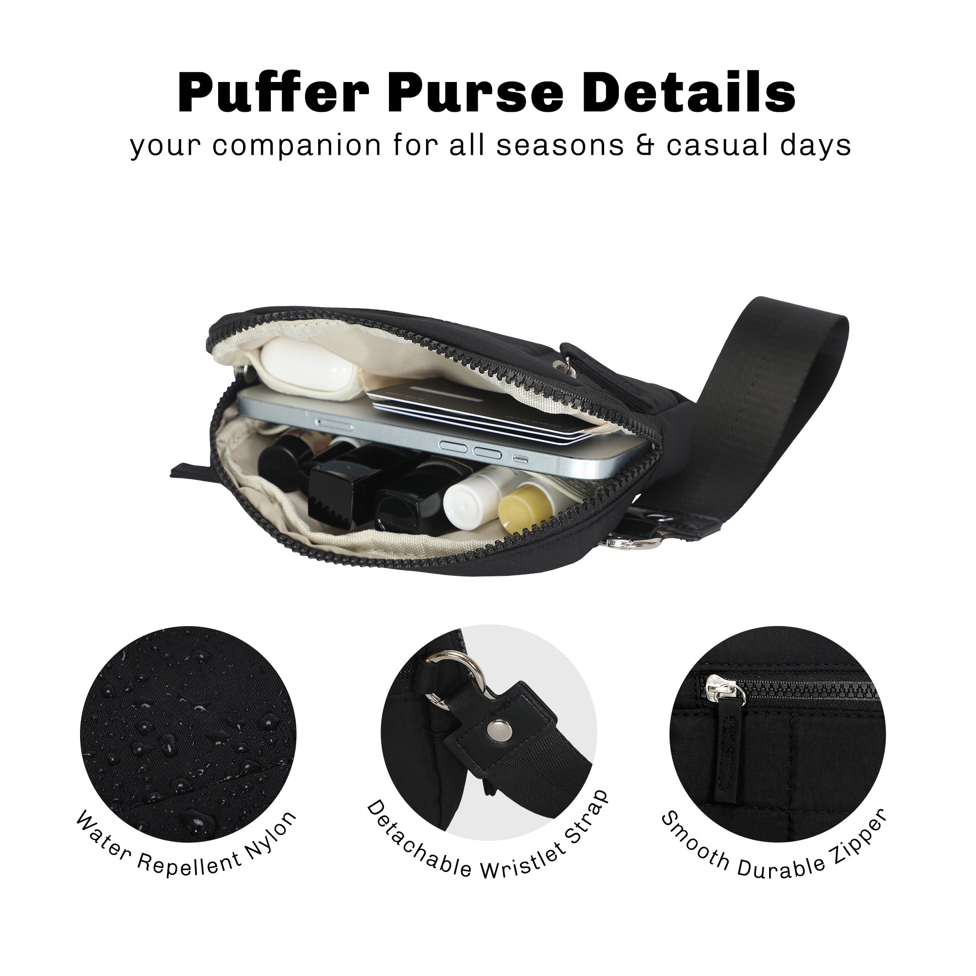 Hynes Eagle Puffer Wristlet Wallet – Compact RFID Phone & Card Holder