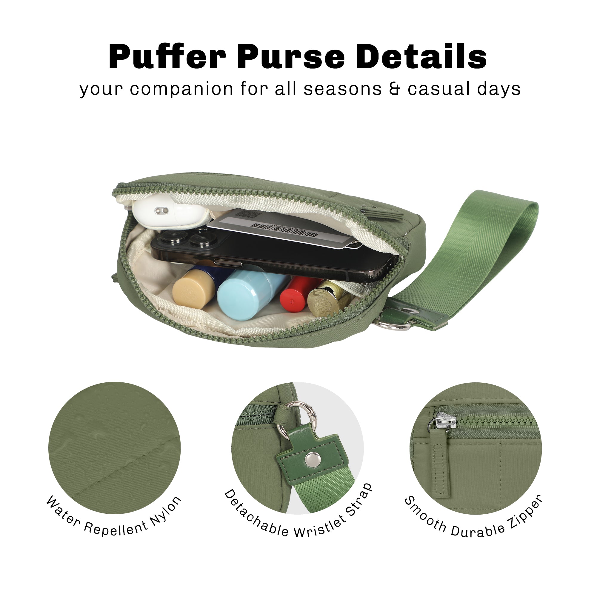 Hynes Eagle Puffer Wristlet Wallet – Compact RFID Phone & Card Holder