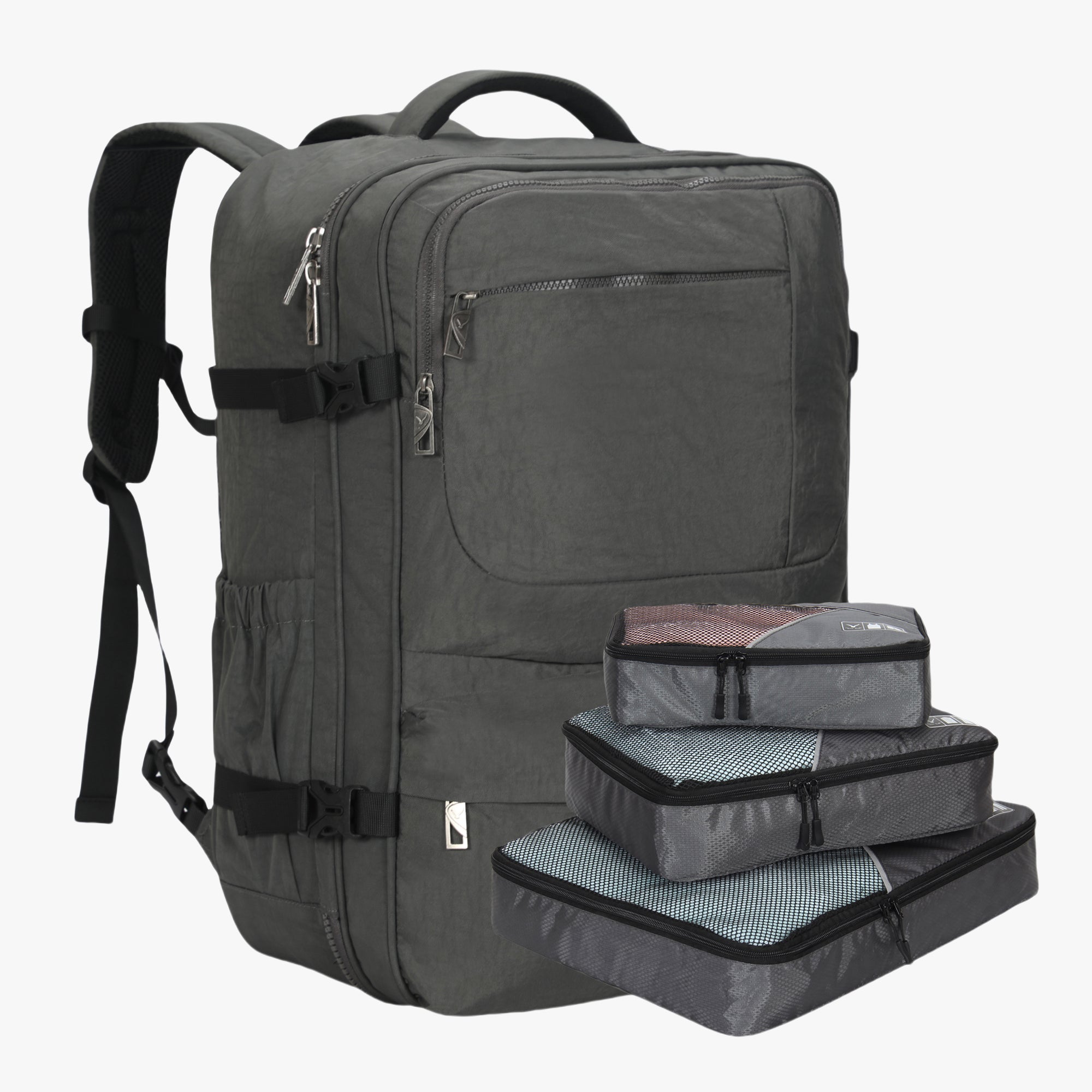 Voyager 44L Expandable Travel Backpack x PackPal Cube Set-Gray
