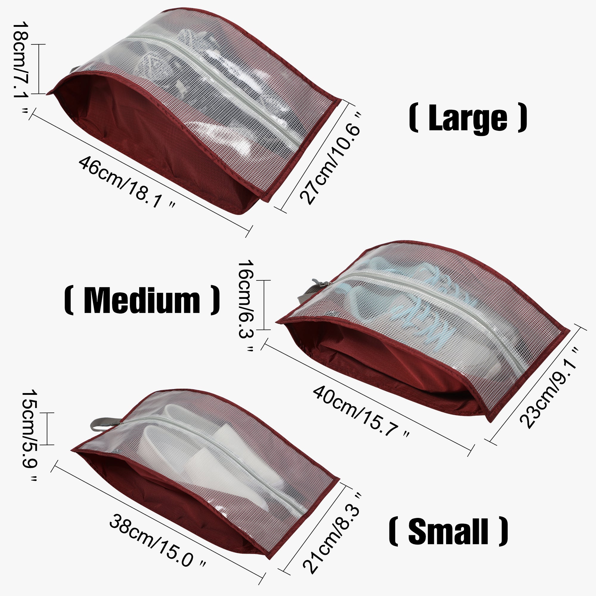 3-Piece Travel Shoe Organizer Set-Red