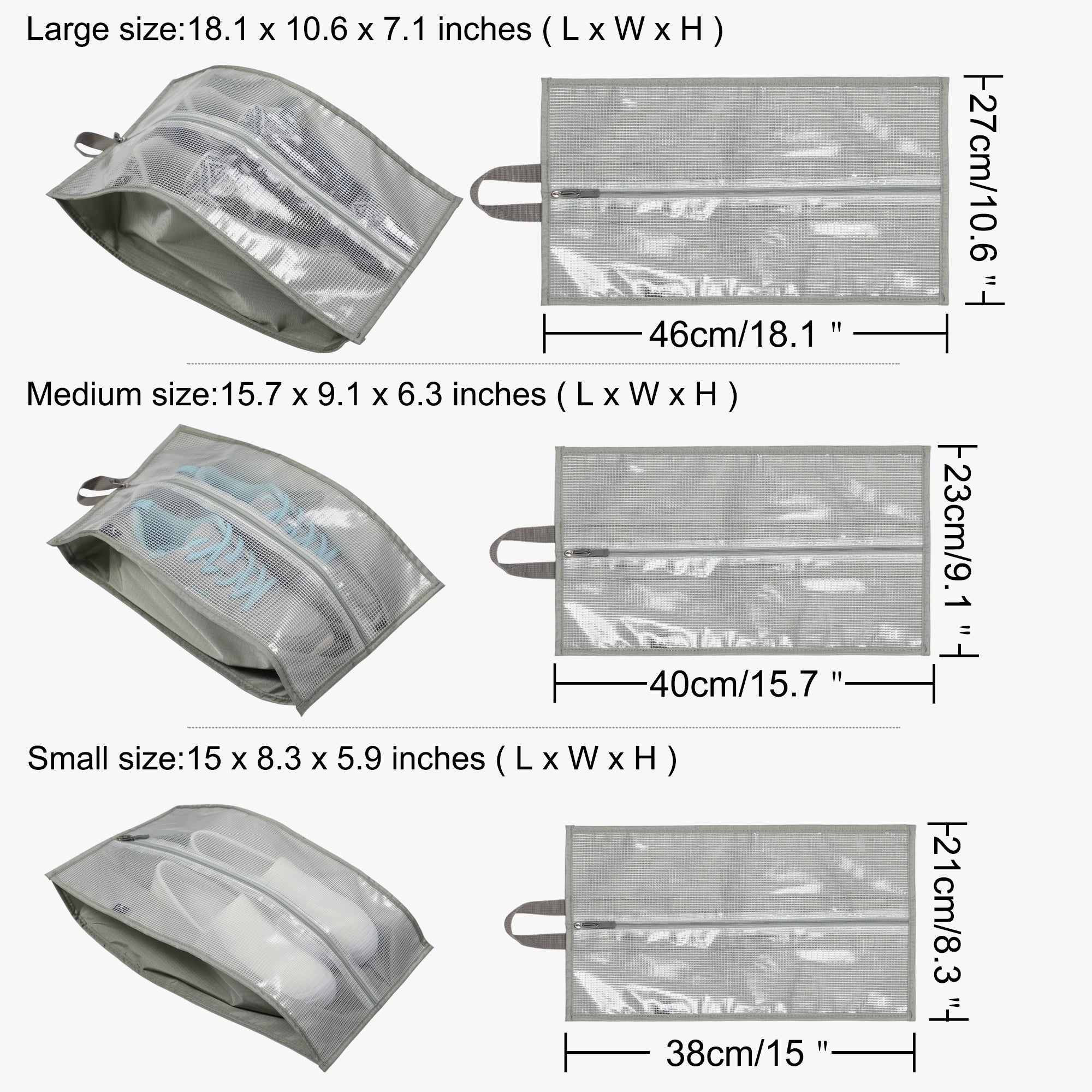 3-Piece Travel Shoe Organizer Set-Grey