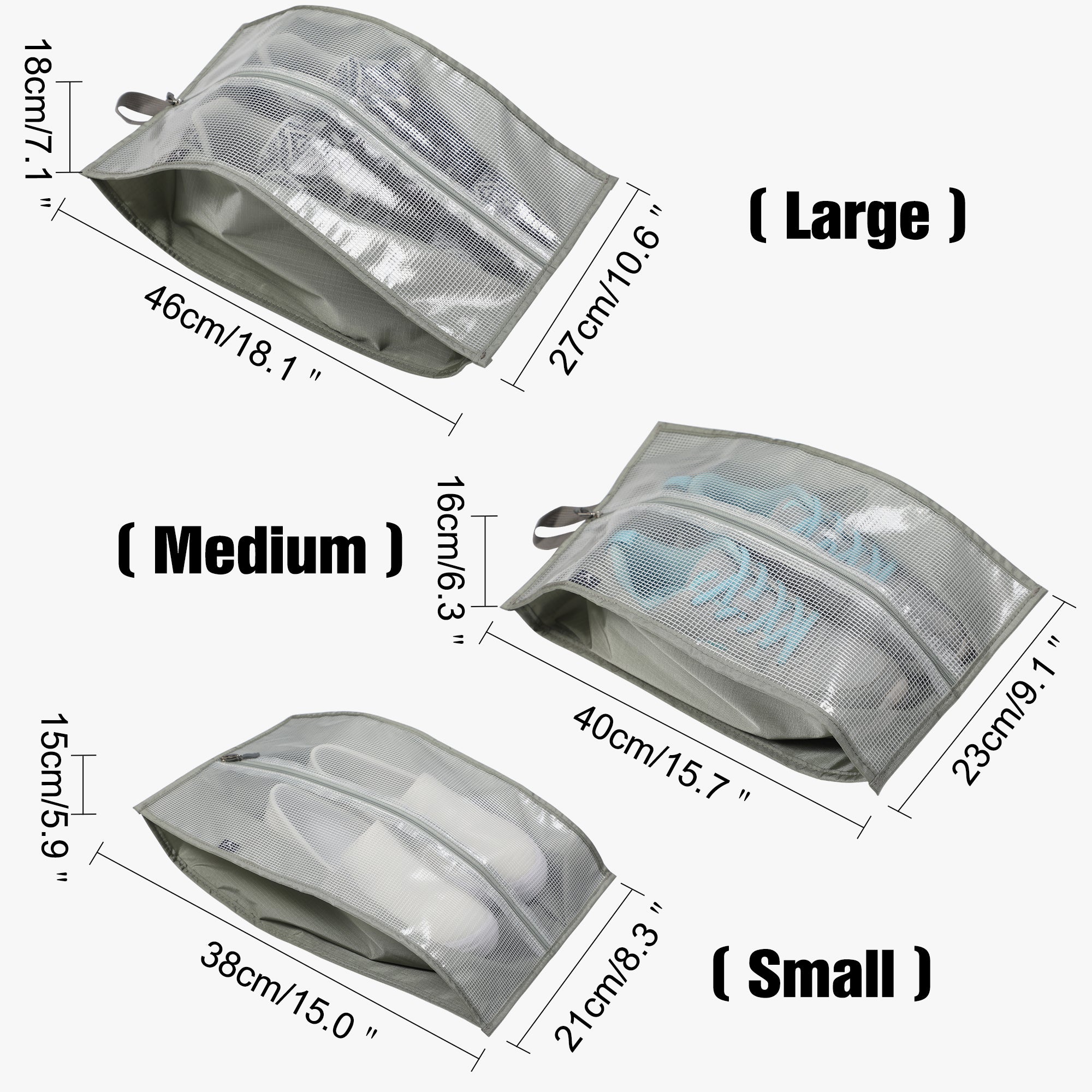 3-Piece Travel Shoe Organizer Set-Grey