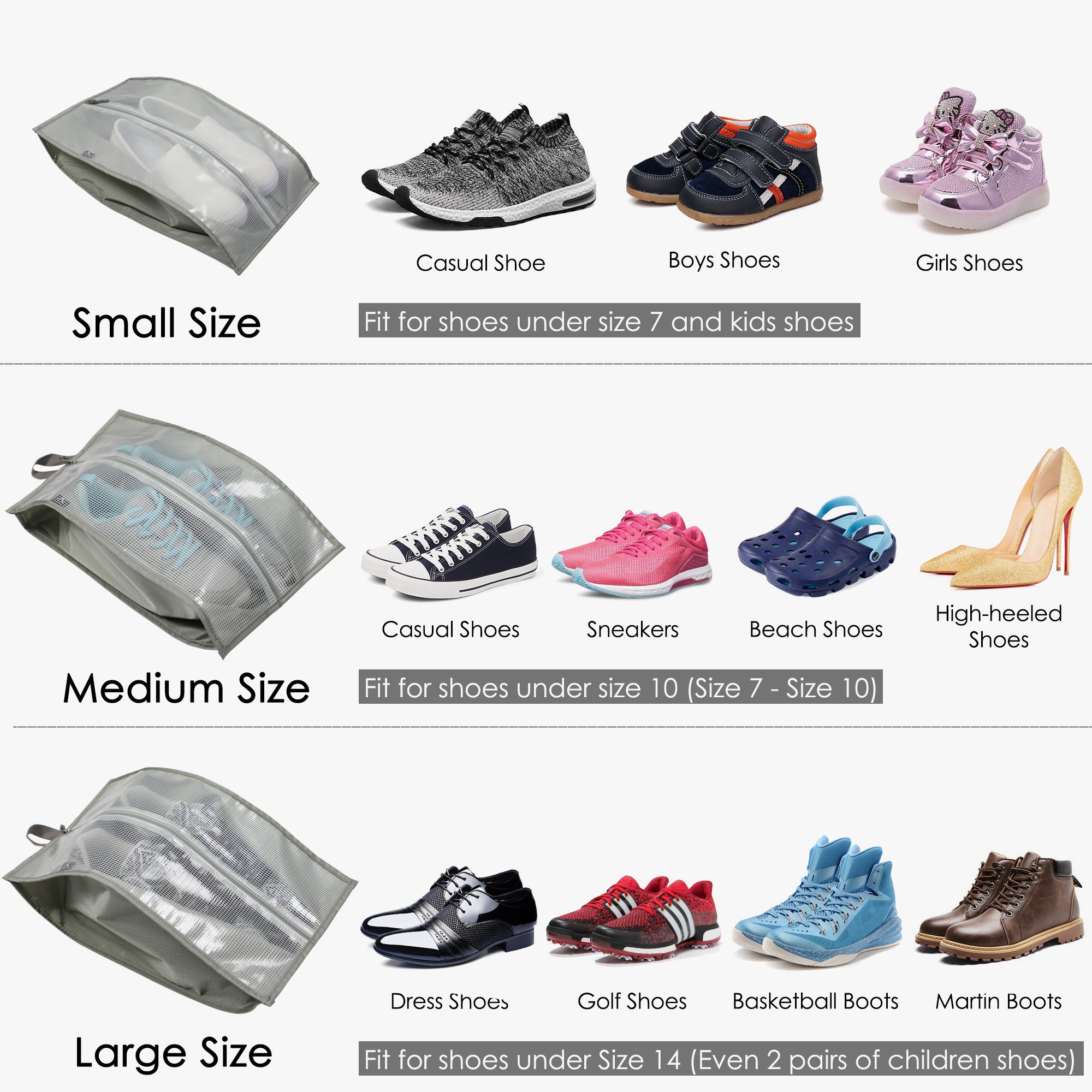 3-Piece Travel Shoe Organizer Set-Grey