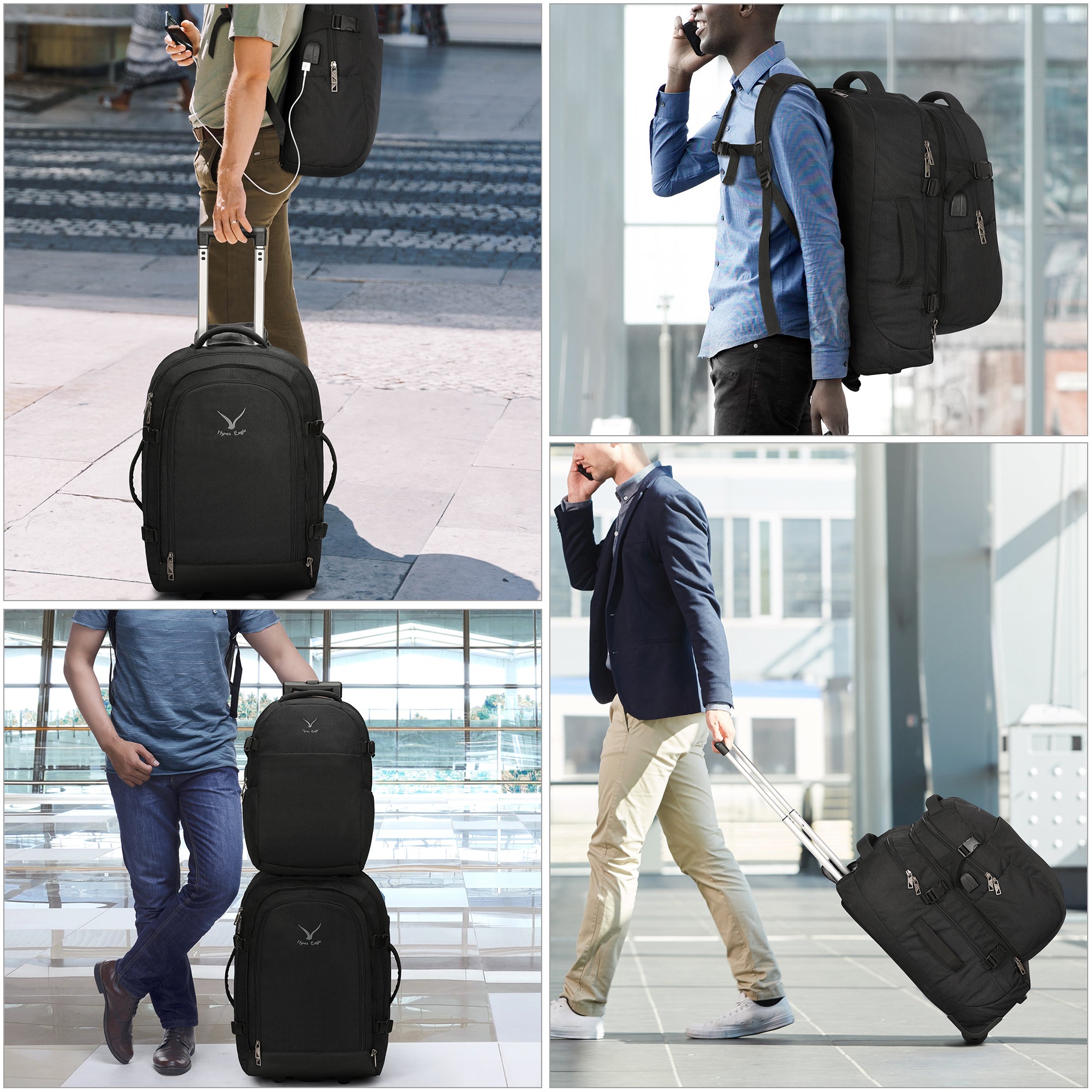 4 in 1 Luggage Set, 22" Trolley Backpack + 20L Daypack + 3-Piece Packing Cube Set + Fanny Pack