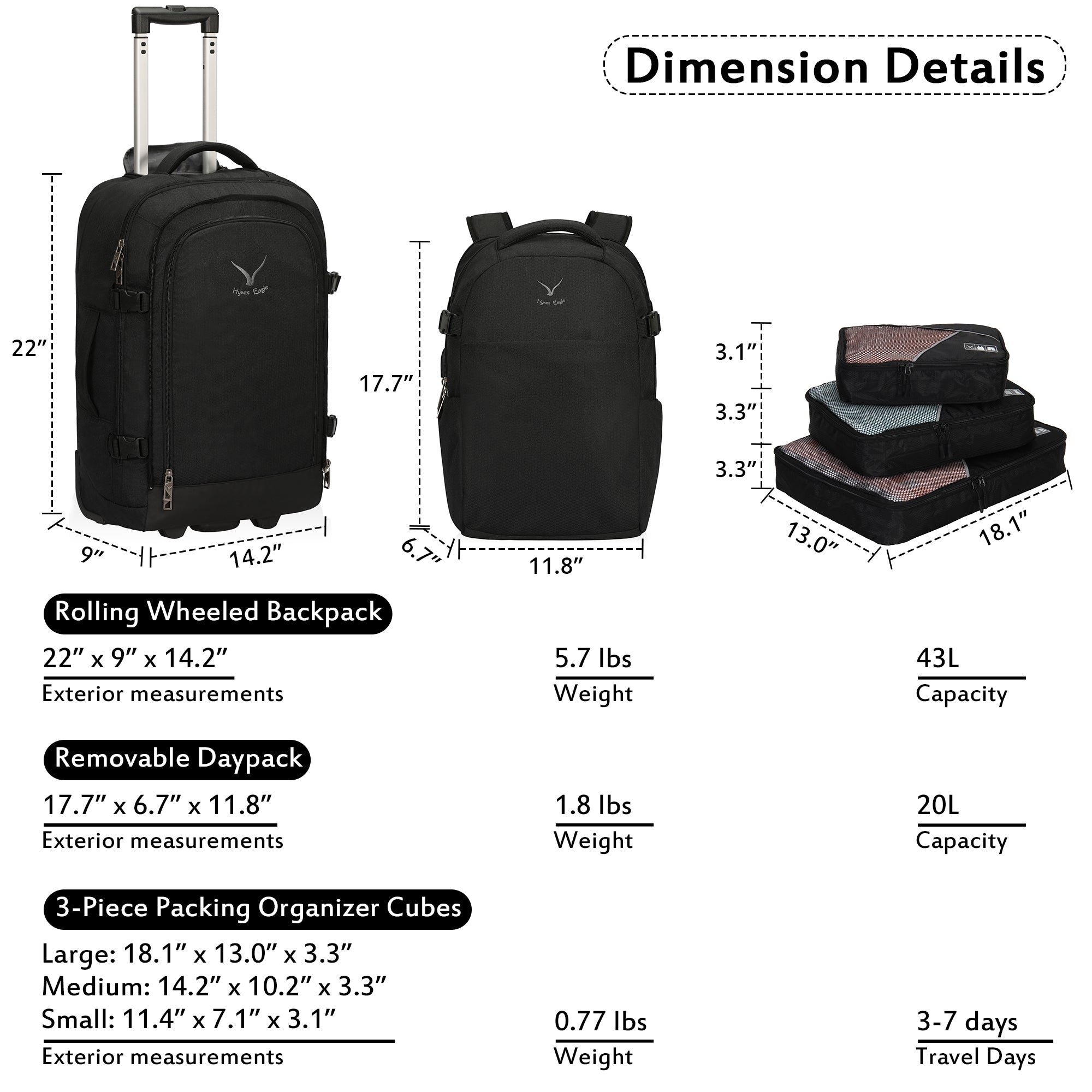 Expedition 63L 2-in-1 Rolling Backpack + PackPal Cube Set