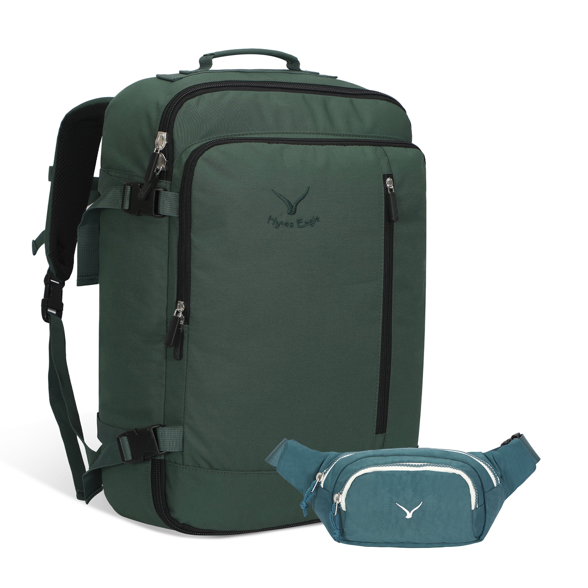Compass 38L Carry On Luggage Backpack + Fanny Pack