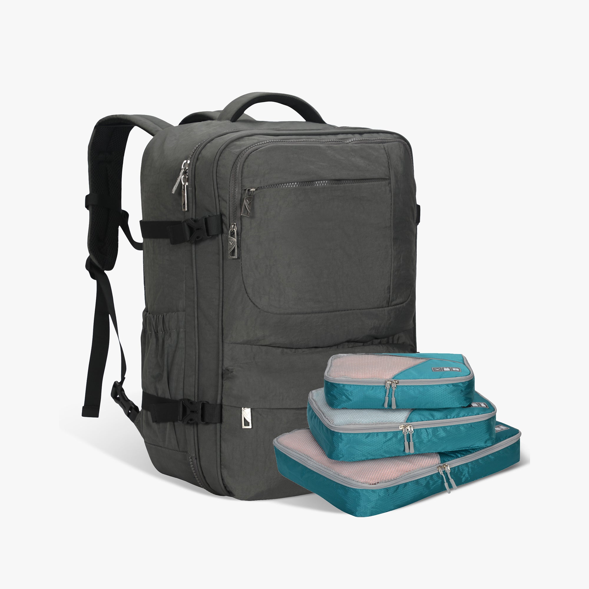 Voyager 44L Expandable Travel Backpack x PackPal Cube Set -Gray