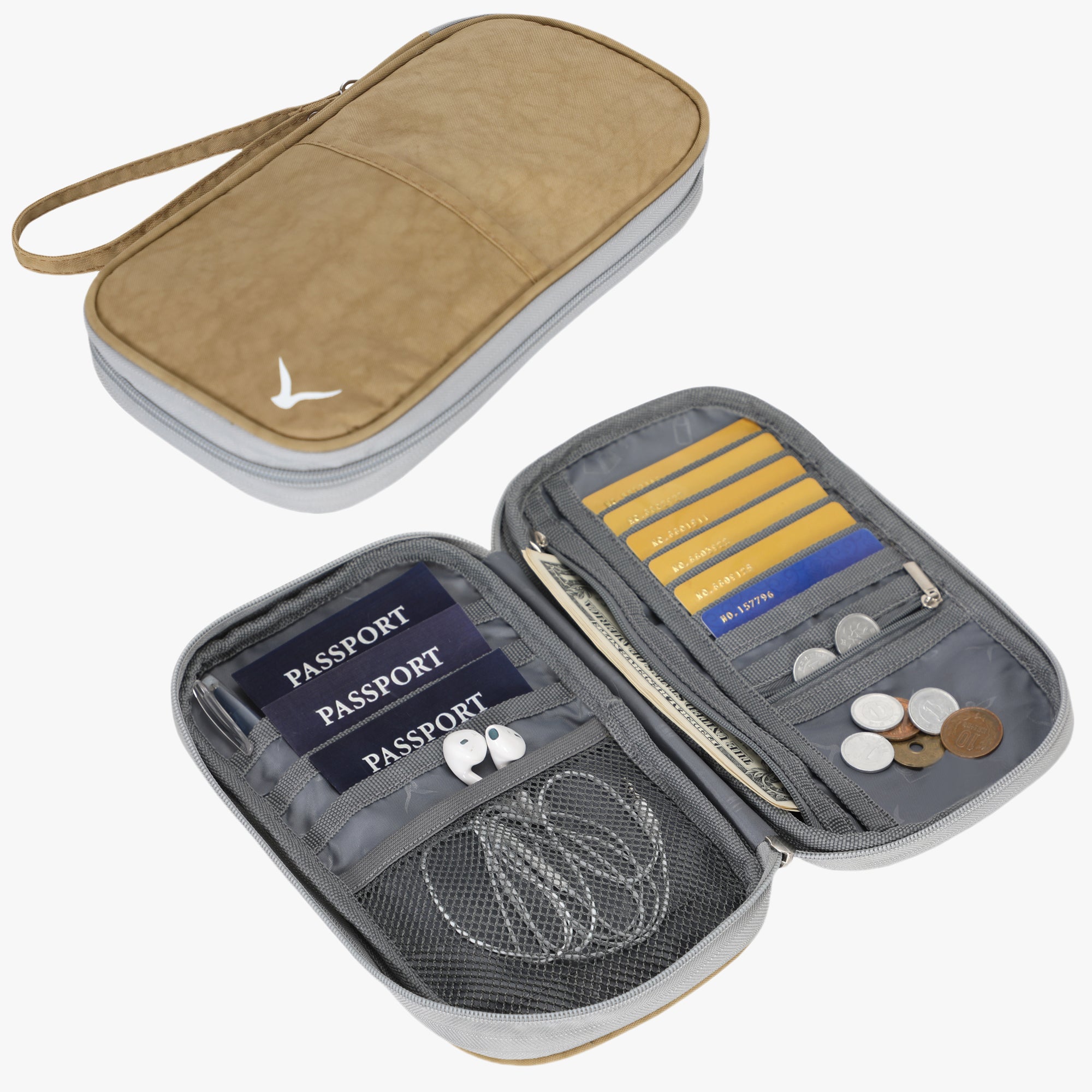 RFID-Blocking Travel Passport Wallet- Khaki