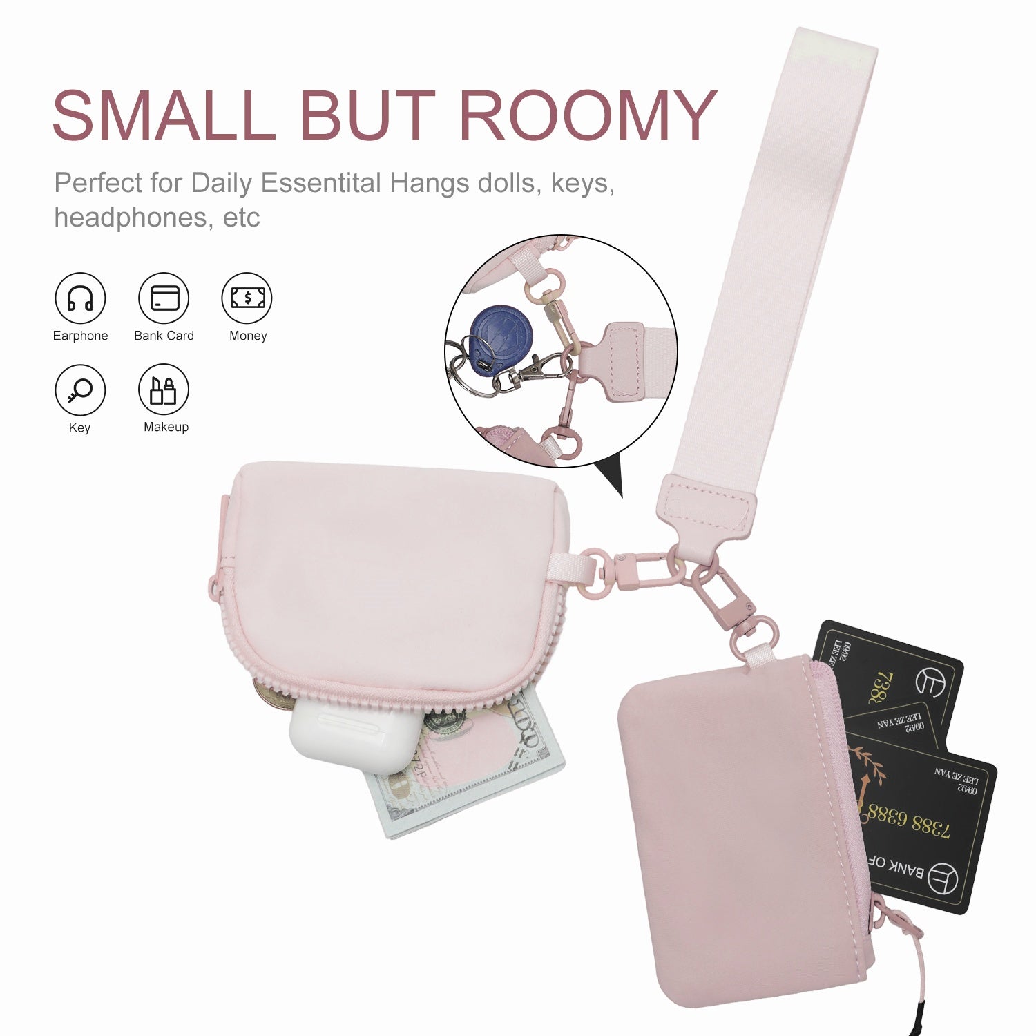 Dual Pouch Wristlet Wallet-Pink Beige