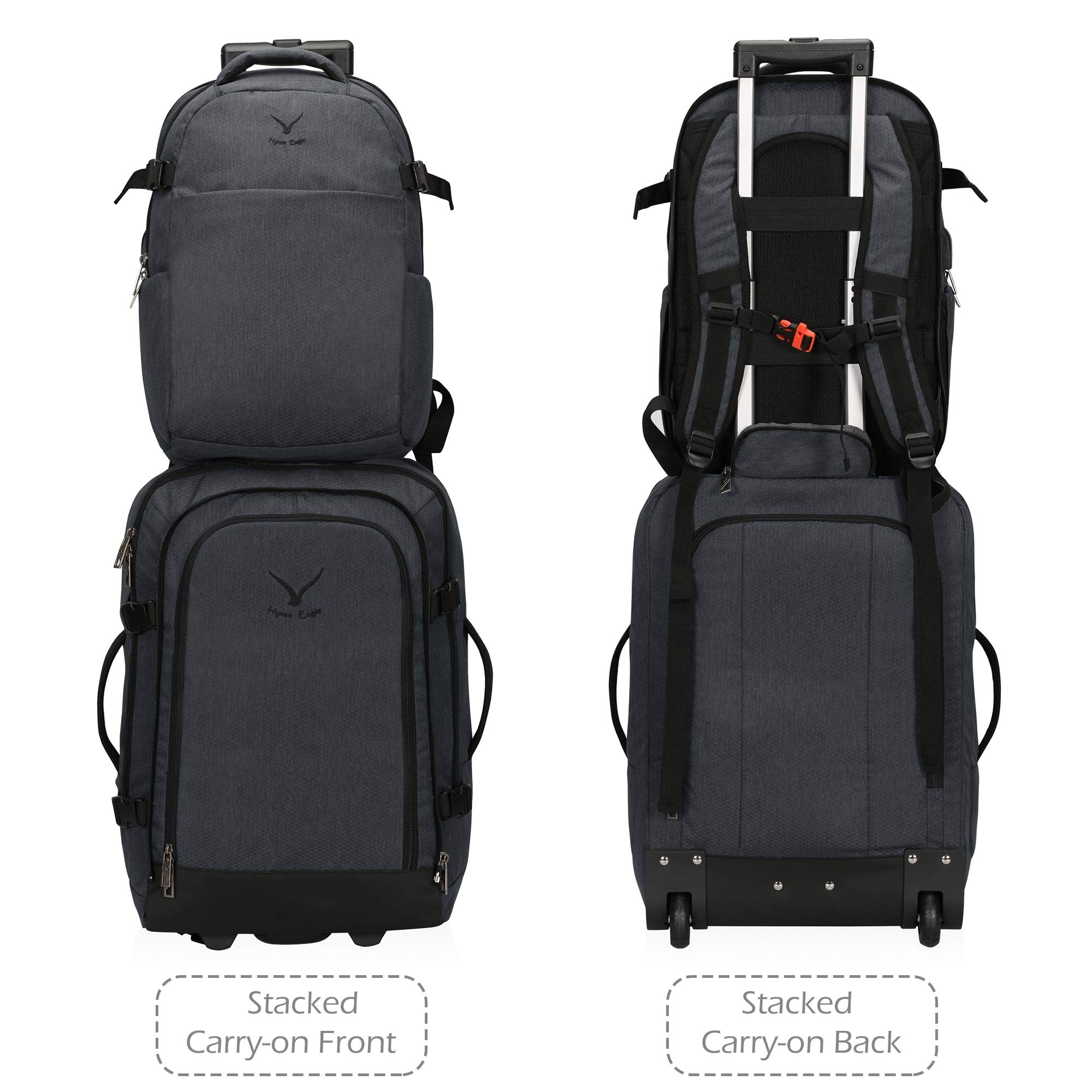 4 in 1 Luggage Set, 22" Trolley Backpack + 20L Daypack + 3-Piece Packing Cube Set + Fanny Pack